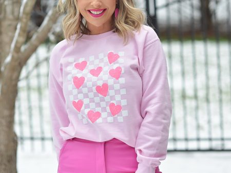 Checkerboard Hearts ~ Crewneck Fleece For Discount